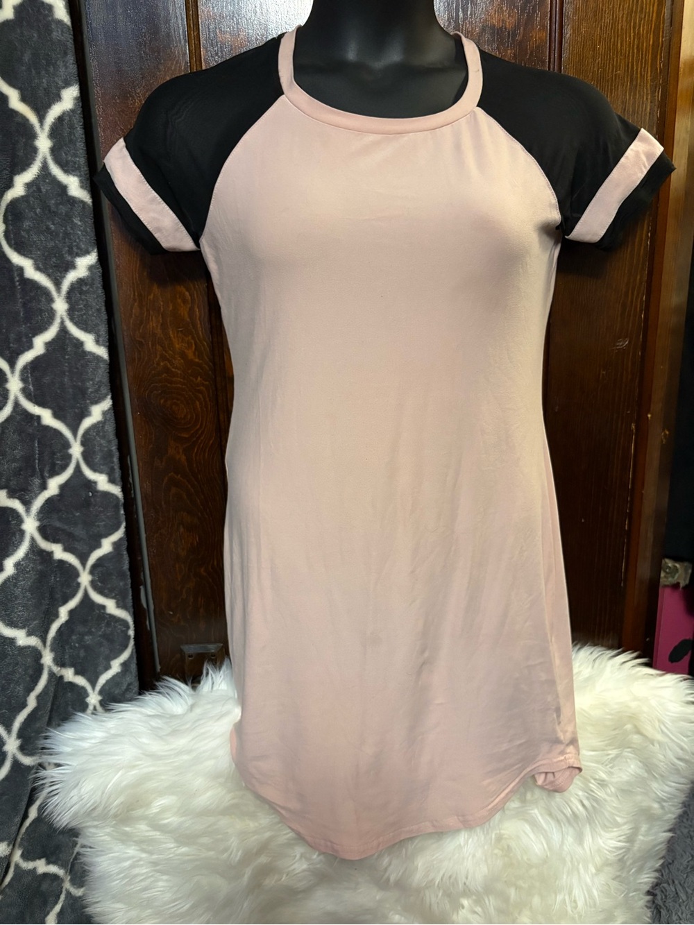 Wishful Park Blush Pink Tee with Black Raglan Sleeves